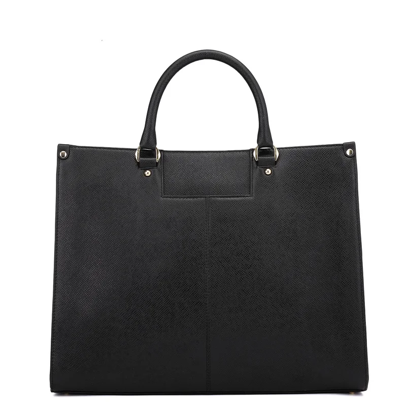 Da Milano Black Large Franzy Leather Book Tote - Black for Women | Best Price UAE
